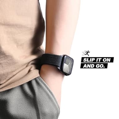 OMECKY Magnetic Braided Loop Band Compatible with Apple Watch Series 11 10 42mm 9 8 7 6 5 4 40mm 41mm for Women Men, Stretchy Nylon Elastic Sport Strap for iWatch SE 1/2/3, Charcoal - Image 6