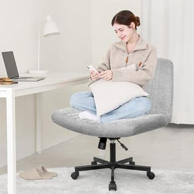 Orange Factory Criss Cross Chair Wheels Wide Cross Legged Office Desk Vanity Chair Comfy Fabric Armless Adjustable Swivel for Home Computer Task (Gray) - Image 3