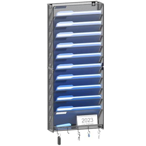 OUTWOLF Hanging Wall File Organizer with Hooks, 12 Tier Vertical Wall Mount File Holder, File Folder Wall Organizer for Office - Image 1