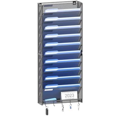 OUTWOLF Hanging Wall File Organizer with Hooks, 12 Tier Vertical Wall Mount File Holder, File Folder Wall Organizer for Office - Image 1