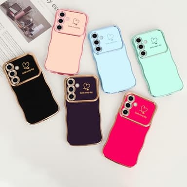 LCHULLE for Samsung Galaxy S24 Plus Case for Women Girls, Cute Wave Frame Curly Shape with Love Heart Camera Protection Cover Luxury Plating Shockproof Phone Case for Galaxy S24 Plus 5G, Baby Blue - Image 7