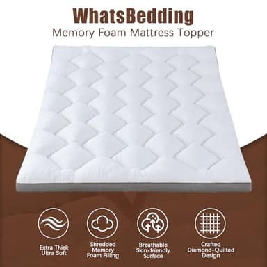 WhatsBedding 3 Inch Memory Foam Mattress Topper Queen, Extra Soft Pillow Top Mattress Topper with Breathable Air Mesh Sides, 1700GSM Fluffy Shredded Memory Foam Filled & Thicked Down Alternative-Lined - Image 5