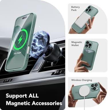 CAPRARO Magnetic Compatible with iPhone 16 Pro Case, Upgraded [Full Camera Protection] [Compatible with MagSafe] Protective Translucent Matte Women Girl Phone Case Cover, Midnight Green - Image 3