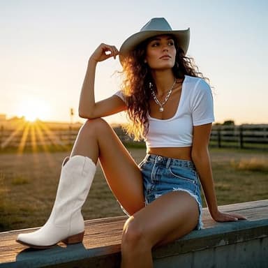 Choiran White Cowboy Boots for Women - Embroidered Cowgirl Boots Western Mid Calf Fashion Chunky Heel Pointed Toe Country Boot - Image 2