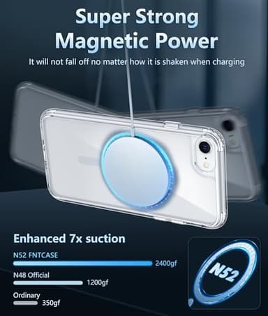 FNTCASE for iPhone SE 3rd(2022) Case: iPhone SE 2nd(2020) Case Magnetic Military Grade Drop Protection Anti Yellowing Cell Phone Cover - Shockproof Protective Transparent Cases - 4.7 inch(F-Blue) - Image 3