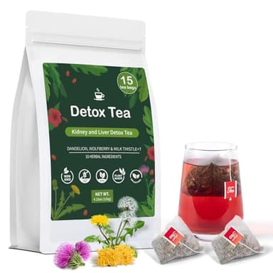 Liver Detox Tea Natural, Liver Cleanse Detox & Repair Dandelion Milk Thistle Tea Support Kidney Health, 10 Precious Ingredients Formula Herbal Teabags for Men & Women (1 Pack/15 Bags) - Image 1