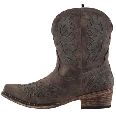 ROPER Womens Amelia Tooled Inlay Snip Toe Casual Boots Ankle Low Heel 1-2" - Brown - Size 8.5 B - Image 4