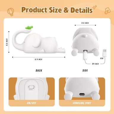 MAGOHMT Silicone Elephant Night Light for Kids - 3-Level Dimmable & Rechargeable LED Lamp, Touch Control Soft Animal Light for Nursery, Baby Room Decor - Image 5