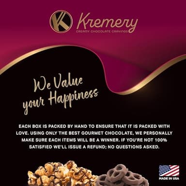 KREMERY Creamy Chocolate Cravings - Thanksgiving Chocolate Covered Pretzels & Caramel Popcorn Gift Basket, in Seagrass Tray + Ribbon (Deluxe, 3.5 lbs) Holiday Xmas Christmas - Image 8