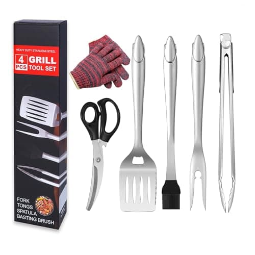BleezeBlessz BBQ Gift Tool Set 6 Piece BBQ Accessories with Spatula, Fork, Brush, Protective Gloves, Scissors and Grill Tongs - Heavy Duty, Stainless Steel - Image 1