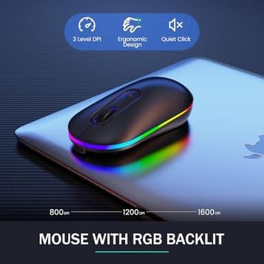 Wireless Keyboard and Mouse Combo - Dual System RGB Backlit Mouse and Keyboard,2.4G Rechargeable,Full-Sized Ergonomic Silent Design with Phone Holder for Windows Mac PC Laptop (Black-V2) - Image 5