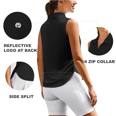 PINSPARK Polo Shirt for Womens Quick Dry Sleeveless Sports Top Quarter Zip Golf Tennis Shirts UPF 50+ Plus Size, Black XX-Large - Image 3