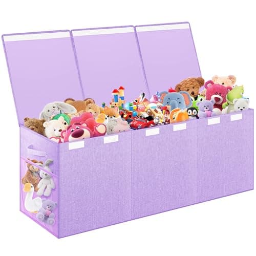 Mabahoo Extra Large Toy Box, Toy Chest for Kids Boys Girls, Collapsible Sturdy Storage Organizer with Mesh Pockets, 40"x14"x16" Kids Box Bins Baskets for Nursery, Playroom, Purple - Image 1
