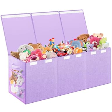 Mabahoo Extra Large Toy Box, Toy Chest for Kids Boys Girls, Collapsible Sturdy Storage Organizer with Mesh Pockets, 40"x14"x16" Kids Box Bins Baskets for Nursery, Playroom, Purple - Image 1