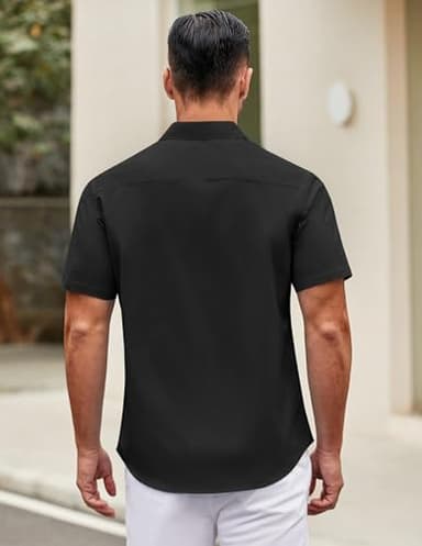 COOFANDY Men's Short Sleeve Dress Shirt Slim Fit Button Down Summer Shirt Black - Image 4