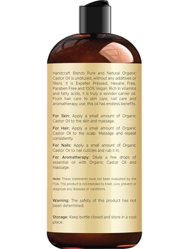 Handcraft Blends Organic Castor Oil - 16 Fl Oz - 100% Pure and Natural - Premium Grade Carrier Oil for Hair Growth, Eyelashes and Eyebrows - Hair and Body - Expeller-Pressed & Hexane-Free - Image 3