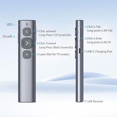 Norwii N95 Presentation Clicker, PowerPoint Clicker for Presentation Remote, Rechargeable Wireless Presenter Pointer, Slide Advancer for PC/Laptop/e-Book in Classroom, Auditorium, Church (Red, USB-A) - Image 9