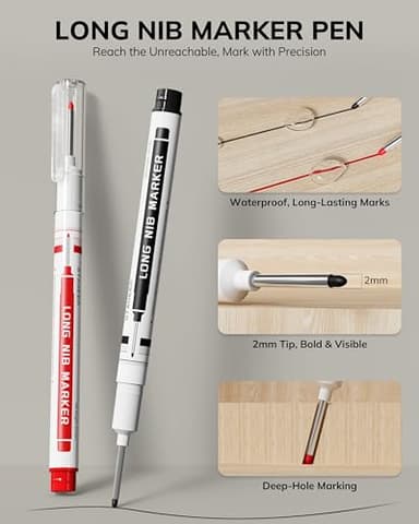 STAGEEK 2PCS Carpenter Pencils with Sharpener, Heavy Duty Woodworking Tools, Mechanical Pencil Set with 26 Refills, Deep Hole Long Nib Marker Pens for Architect Marking with Case (Black, Red) - Image 4
