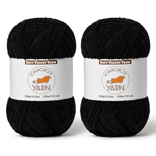 2 Pack Black Fluffy Velvet Yarn for Crocheting,Chunky Chenille Baby Blanket Yarn for Crochet,Soft Fuzzy Puzzle Yarn for Knitting,(100g/3.53oz Each) Bulky Thick Amigurumi Crochet Yarns - Image 1
