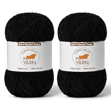 2 Pack Black Fluffy Velvet Yarn for Crocheting,Chunky Chenille Baby Blanket Yarn for Crochet,Soft Fuzzy Puzzle Yarn for Knitting,(100g/3.53oz Each) Bulky Thick Amigurumi Crochet Yarns - Image 1