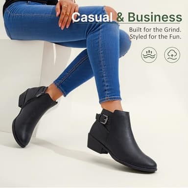 Vepose Women's Short Ankle Boots, Low Heel Western Cowboy Booties, 911 - Black Pu, Size 9.5 US - with Buckle Side Zipper (CJY911 Black pu 09.5) - Image 8