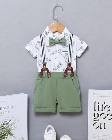 ZOEREA Baby Boy Clothes Suit Infant Short Sleeve Gentleman Outfits Dress Shirt+Bowtie+Suspender Shorts 0-18M - Image 2
