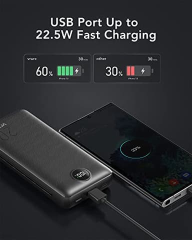 VRURC Portable Charger 20000mAh, Fast Charging Power Bank USB C,4 Output 2 Input Travel Essentials Charging Bank Equipped with LED Display,Built-in Wall Plug and Cables,Phone Charger Battery,Black - Image 3