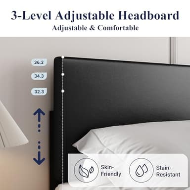 Allewie Full Size Bed Frame with Adjustable Headboard, Faux Leather Platform Bed with Wood Slats, Heavy Duty Mattress Foundation, No Box Spring Needed, Noise-Free, Easy Assembly, Black - Image 4