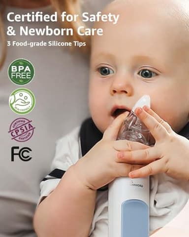 GROWNSY Nasal Aspirator for Baby, Electric Nose Aspirator for Toddler, Baby Nose Sucker, Automatic Nose Cleaner with 3 Silicone Tips, Adjustable Suction Level, Music and Light Soothing Function, Blue - Image 6
