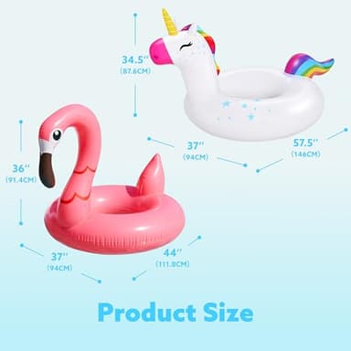SLOOSH 2-Pack Unicorn Flamingo Pool Floats - Inflatable Pool Floaties Swimming Party Decorations, Fun Float Swim Rings Floating Tubes Beach Lake Summer Vacation Floaty with Headrest for Adults Kids - Image 5