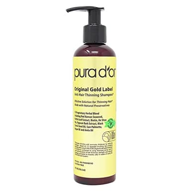 PURA D'OR 8 Oz Original Gold Label Anti-Thinning Biotin Shampoo Natural Earthy Scent, CLINICALLY TESTED Effective Results, Herbal Blend Hair Thickening Products, Women & Men, Color Treated Hair - Image 1