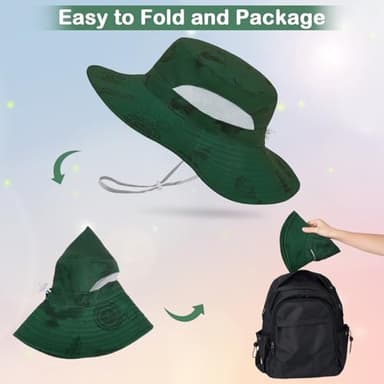 Kids Sun Hat for Girls Mesh Bucket Hat Toddler UV Protection Beach Hat Kids Foldable Fishing Hat for Girls 2-8 Years Deep Green - Image 6