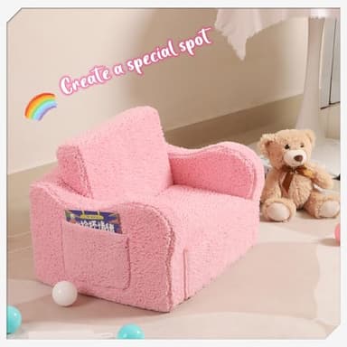 MOMCAYWEX Kids Chairs for Toddler, 2-in-1 Toddler Soft Sherpa Couch Fold Out, Convertible Sofa to Lounger for Girls and Boys, Pink - Image 6