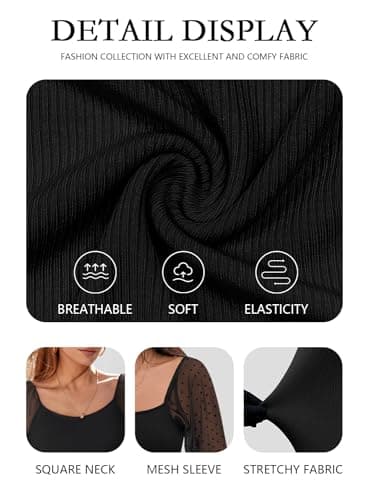 DOROSE Womens Mesh Long Sleeve Shirts Casual Blouses Tops Black L - Image 5