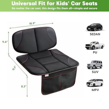 Siivton Kids Booster Seat Protector Mat, Thick, Anti-Slip, Waterproof, with Mesh Pockets for Toys & Snacks, Fits Most Cars, Black - 2 Pack - Image 5