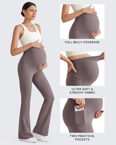 G4Free Maternity Yoga Pants Bootcut Pregnancy Sweatpants with Pockets Over The Belly Stretchy Quick Dry Workout Bottoms (Taupe,XL,31") - Image 3