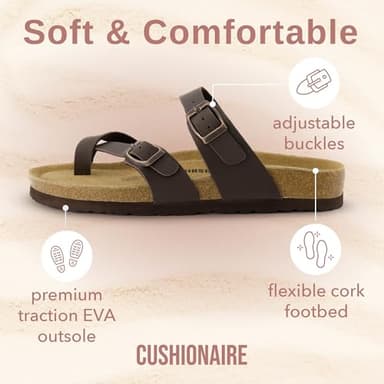 CUSHIONAIRE Luna Crossover Toe Strap Womens Sandals – Cork Footbed Slides with Adjustable Straps, Summer Sandals for Women 2025, BROWN 9 - Image 6