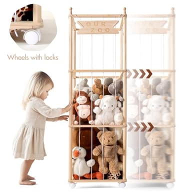 Mloong Stuffed Animal Storage, Wood Stuffed Animal Zoo Storage,Space Save Toy Organizer, Extra Large Capacity Plush Toy Cage,Stuffed Animal Holder,Gift for Nursery Playroom Kidroom Bedroom-54 inch - Image 2