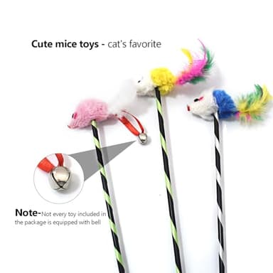 IUHKBH 3 PCS Cat Wands with Mice Long Cat Teaser Wands for Cats Kittens Having Fun Exerciser Playing - Image 3