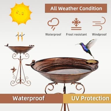 dreamysoul Bird Bath 13" Dia Bowl, Metal Birdbath with Feeder, Pedestal Bird Baths for Outside Outdoors Garden Patio Yard - Image 4