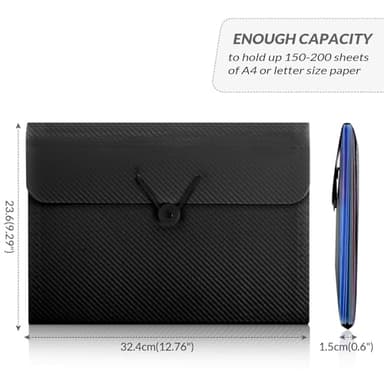 SKYDUE Accordion File Organizer, Expanding File Folder with 7 Pockets,Portable Receipt Paper Bill Document Organizer,Letter/A4 Size Filing Folder School Office Supplies,Black - Image 2