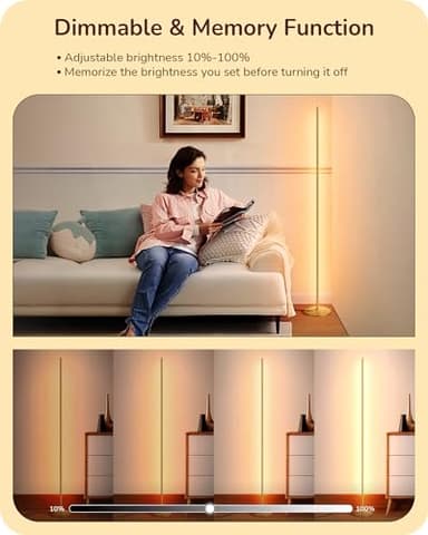 EDISHINE LED Corner Floor Lamp, Modern Slim Dimmable Light, Adjustable Height, 57.5" Minimalist Tall Lamp for Living Room, Bedroom, Office, 3000K Warm White Light (Gold) - Image 2