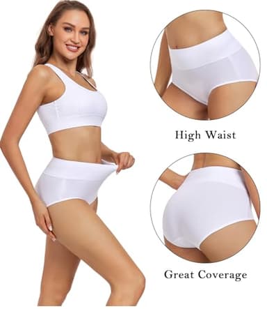 wirarpa Women's Cotton Underwear High Waist Briefs Full Coverage Panties Ladies Underpants 5 Pack White Large - Image 2