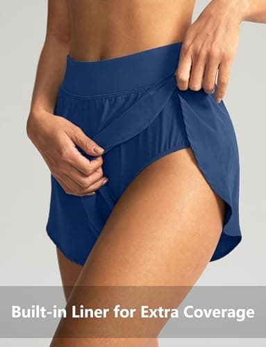 Soothfeel High Waisted Athletic Running Shorts for Women Dolphin Shorts High Split Quick Dry Gym Workout Shorts with Liner (Deep Blue, S) - Image 4