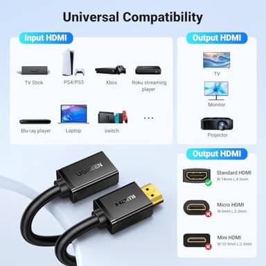 UGREEN HDMI Extension Cable 4K HDMI Extender 1.5FT Male to Female Adapter Cord Compatible with Roku TV Stick PS5 PS4 Xbox Laptop PC Nintendo Switch 2 Blu Ray Player Google Chromecast Wii U HDTV - Image 3