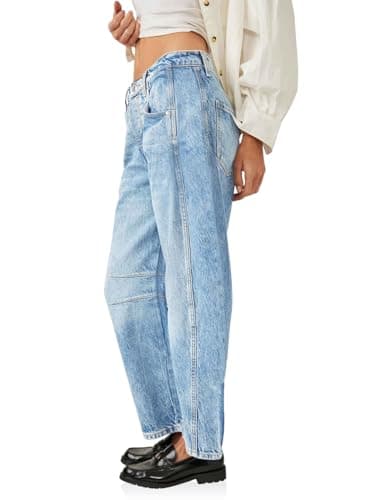 PLNOTME Women's Baggy Boyfriend Jeans Vintage Wide Leg Mid Rise Barrel Denim Ankle Pants - Image 3