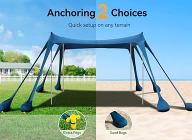 Vibemo Beach Tent, Beach Canopy Sun Shade with UPF50+ UV Protection, 10x10ft, Includes 8 Sandbags, Sand Shovel, Ground Pegs & 4 Stability Poles, Pop Up Sun Shelter for Camping, Picnics, Backyard Fun - Image 3
