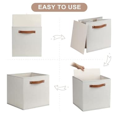 Large Storage Cubes, 6 Pack Collapsible Cube Storage Bins With Handles for Organizing, Beige Fabric Closet Organizers Box for Playroom, Office, Dorm Home Organization and Storage Beige 11"x 11" - Image 7