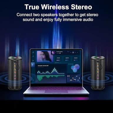 Portable Bluetooth Speaker, Bluetooth 5.4 Wireless Speaker with 20W HD Loud Stereo Sound, 15H Playtime, IP7 Waterproof, LED Lights, TWS Pairing, Built-in Mic, for Outdoor, Home, Party, Beach, Gift - Image 5