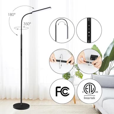 Dimunt LED Floor Lamp, Bright 15W Floor Lamps for Living Room with 1H Timer, Stepless Adjustable 3000K-6000K Colors & Brightness Standing Lamp with Remote & Touch Control Reading Floor Lamps - Image 8